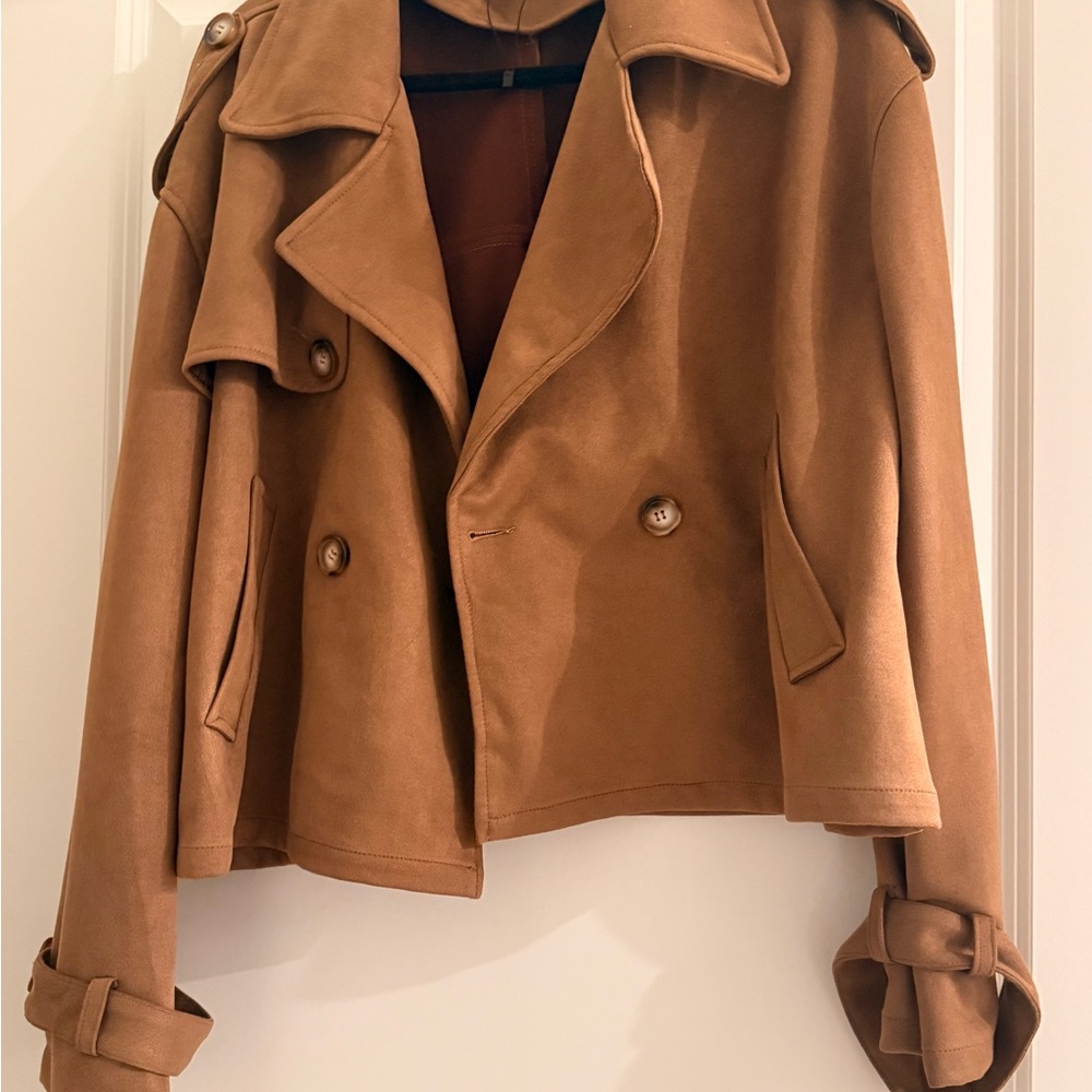 Pretty Little Thing Camel Suede Double-Breasted Jacket
